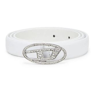 Diesel Slanke leren riem met kristallen gesp - Dames - Riemen - Wit - 75 CM - Leer - Accessoires