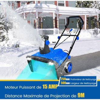 Costway Souffleuse &agrave; Neige &Eacute;lectrique Manuelle avec 2 Lumi&egrave;res led, D&eacute;neigeuse Filaire 15 a 500 mm avec Goulotte Rotative &agrave; 180&deg; Distance de Projection 9 m