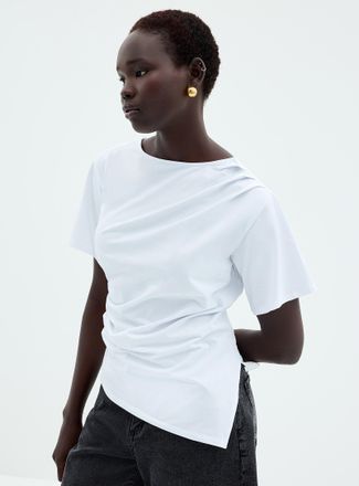 Contemporaine Womens Asymmetrical hem pleated T-shirt