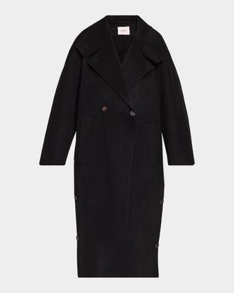 Lisa Yang Double Shawl Wool-Cashmere Buttoned Hem Long Coat