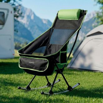 InnovaGoods Silla De Camping Plegable - Innovagoods - 2 En 1 Mecedora/fija - Respaldo De Malla Transpirable - Coj&iacute;n Cervical