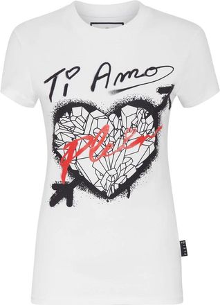 Philipp Plein T-shirt Ronde Hals Pure Fit - Dames - T-shirts - Wit - L - Katoen - Tops