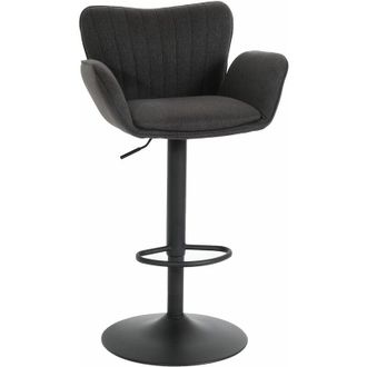 Hhg Nunca Usado] Taburete De Bar Hhg 098, Silla Giratoria Taburete De Bar, Con Reposabrazos Reposapi&eacute;s Giratorio Tela/textil Hierro Mvg, Gris Oscuro Base 