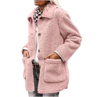 Generic Winter Jackets For Women Uk Teddy Bear Fleece Jacket Women Oversized Cardigan With Pocket Overcoat Warm Windbreak Jacket Button Down Casual Elegant Fl