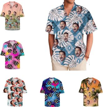 Generic Funny Face All Over Personalised Shirt Add Own Face Button Down Shirts, Custom Face Shirt, Customized Button Down Shirt Gift (UK, Alpha, One Size, Reg