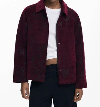 Desigual Enri Chenille Snap And Zip Jacket In Bordeaux