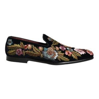 Dolce & Gabbana Velvet Loafers with Floral Embroidery - male - Dolce & Gabbana - Loafers - Black - 10 UK - Shoes