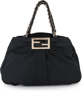 Fendi Black Canvas Leather Handbag Tote Bag (Pre-Owned)
