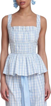 Avec Les Filles Gingham Peplum Top in Light Blue Gingham at Nordstrom, Size X-Small