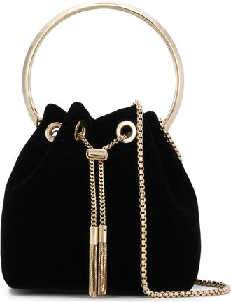 Jimmy Choo London Black Velvet Bucket Bag with Gold-Tone Accents