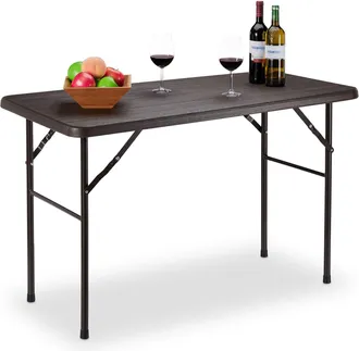 Relaxdays Tavolo Giardino, Aspetto Legno, Pieghevole, Plastica & Metallo, Esterni, Bistr&ograve; Hlp: 74 X 120 X 60 Cm, Marrone - Relaxdays