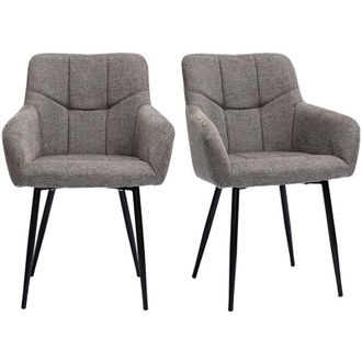 Miliboo Sedie design trapuntate in tessuto velluto testurizzato grigio e metallo nero (set di 2) MONTERO