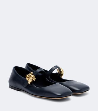 Bottega Veneta Lucy embellished leather Mary Jane flats