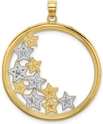 Diamond2Deal 14k Yellow Gold Rhodium Stars in Round Frame Charm