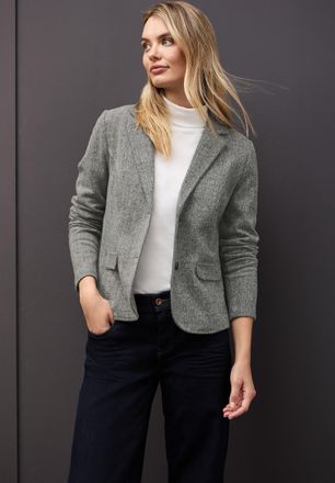 Street One Jackenblazer STREET ONE, Damen, Gr. 42, schwarz, Web, Obermaterial: 61% Baumwolle, 37% Polyester, 2% Elasthan, meliert, tailliert h&uuml;ftbedeckend, V-Aus