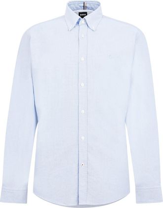 HUGO BOSS Mens Liam Collared Neck Button Down Long Sleeve Shirt in Pastel Blue - Size X-Large