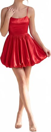 Jovani Kenzie Satin Lace Up Bubble Hem Mini Dress In Red