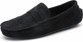 Generic Mens Loafers Shoe Suede Vamp Penny Loafer Stitching Details Round Toe Lightweight Comfortable Slip Resistant Casual Slip-ons(Black,9.5 UK)