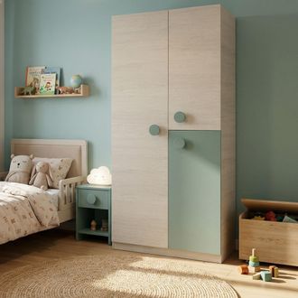 Dmora Dmora - Guardarropa Dgorett, Armario Dormitorio, Mueble Con 3 Puertas Y 3 Baldas Con Barra Perchero, 90x52h200 Cm, Gris Y Verde Azulado