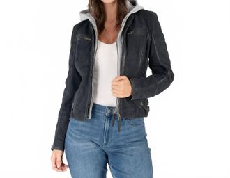 Mauritius Lisa Hooded Lambskin Jacket In Indigo