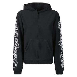 Balenciaga Zip-throughs, female, Black, Size: L Cursive Zip-Up Hoodie