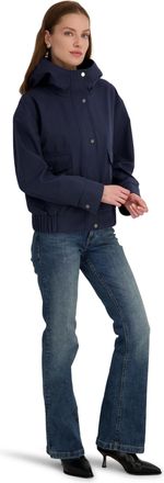 Elie Tahari Womens Leone Hooded Rain Bomber Water-Resistant Softshell Jacket w/Patch Pockets