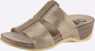 Mubb Pantolette MUBB, Damen, Gr. 36, bronzefarben, bedruckt, Glattleder, Leder, Veloursleder, Basic, Schuhe Pantolette