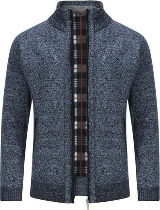 AlltheMen Cardigan Mens Fleece Lined Winter Causal Knitted Sweater Full Zipper Slim Fit Sweater Jacket 8758 Blue 3XL