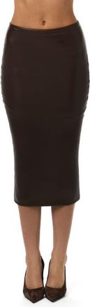Naked Wardrobe Faux Leather Midi Skirt in Dark Chocolate at Nordstrom, Size X-Small