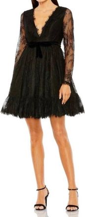 Mac Duggal Lace Long Sleeve Mini Dress In Black