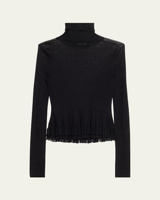 Ashlyn Meritt Ruffle Sheer Rib Turtleneck Sweater