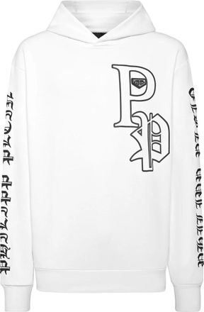 Philipp Plein Hoodie Sweatshirt LS Gothic Plein - Heren - Hoodies - Wit - 3XL - Katoen - Hoodies & sweatvesten
