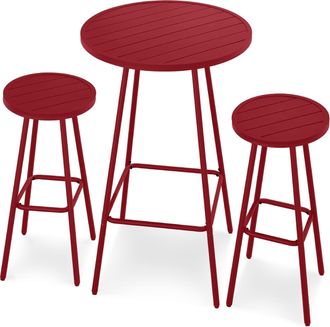 Best Choice Products 3-Piece Steel Patio Bar Height Round Bistro Set w/ Backless Stools, Slatted Design