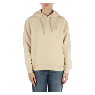 Tommy Hilfiger Katoenen hoodie met logoborduursel - Dames - Hoodies - Beige - 2XL - Katoen - Hoodies & sweatvesten
