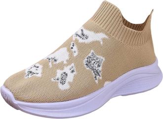Generic Womens Fashion Floral Print Breathable Mesh Slip On Sneakers Lightweight Walking Casual Athletic Tennis Shoes with Comfortable Arch Support and Non So