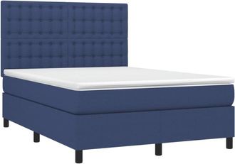 vidaXL Cama Box Spring Con Colch&oacute;n Tela Azul 140x190 Cm Vidaxl