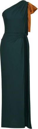 Saint Laurent Kleedjes, Dames, Groen, L, Satijn, One-shoulder jurk in zijden cr&ecirc;pe mousseline