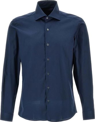 Fay Blauw Katoenen Overhemd met Knoopsluiting - Heren - Casual Overhemden - Blauw - L - Katoen - Overhemden