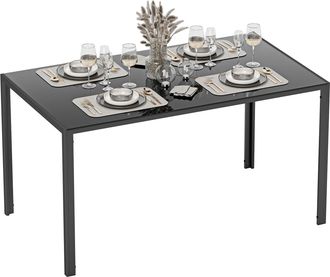 OEM Mesa De Comedor De Cristal Rectangular Para 6 Personas Con Patas De Metal Para Cocina Sal&oacute;n 140x80x75 Cm Negro