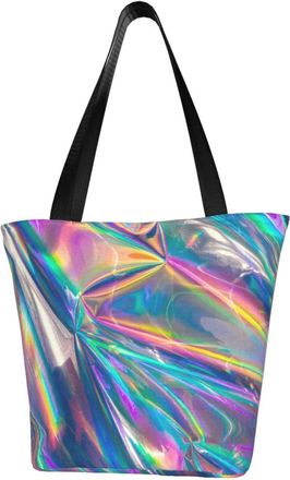 AOOEDM Holographic Reusable Tote Bag Women Casual Handbag Shoulder Bags for Shopping Groceries Travel Outdoors