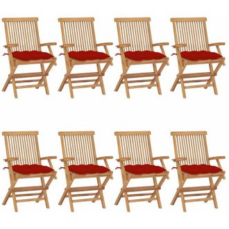 vidaXL Sillas De Jard&iacute;n 8 Uds Madera Maciza De Teca Con Cojines Rojos Vidaxl