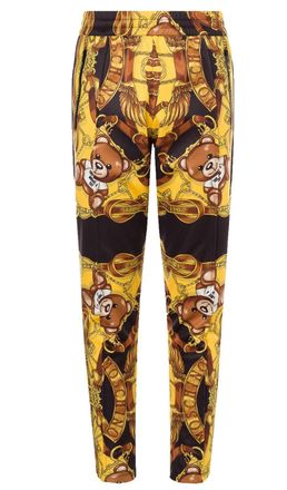 Moschino Mens All Over Printed Pants In Black/yellow