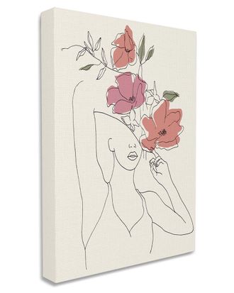 Stupell Industries Female Linework Portrait Blooming Floral Sketch Stretched Canvas Wall Art By Melissa Wang