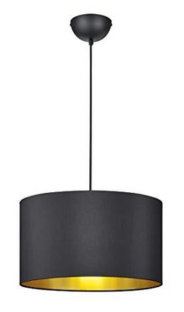 Trio Hostel Sospensione Paralume Tessuto Nero Interno Oro D.40cm 1 Luce Attacco E27