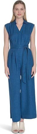 Calvin Klein Aerowash Short Sleeve Belted Jumpsuit Womens Dress Poseidon : 12, Polyester