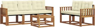 vidaXL Conjunto De Sof&aacute;s De Exterior 6 Uds. Natural Y Crema Vidaxl