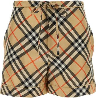 Burberry Beige Check-print Silk Shorts