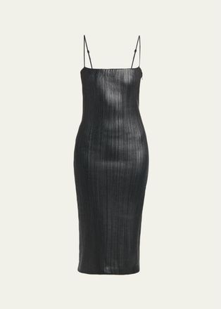 Tom Ford Fluted Leather Sleeveless Midi Dress