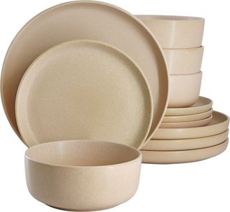 Gibson Bryant Park 12 Piece Reactive Stoneware Dinnerware Set in Beige