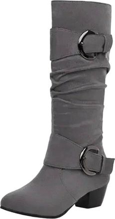 Generic Womens Winter Knee Punk Knight Boots Square Heel West Cowboy Boots